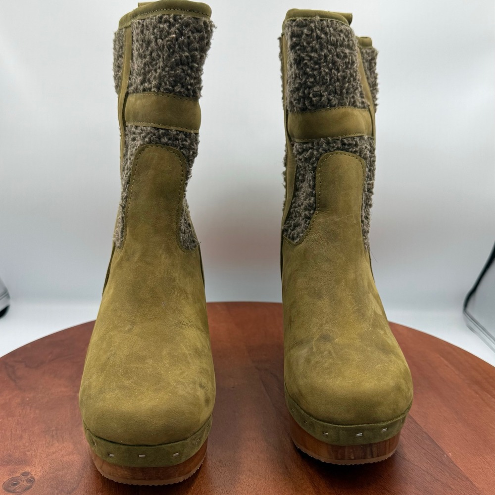 Five Worlds Cordani‎ Zyla Faux Shearling Bootie Olive Green Suede Boho Womens 6